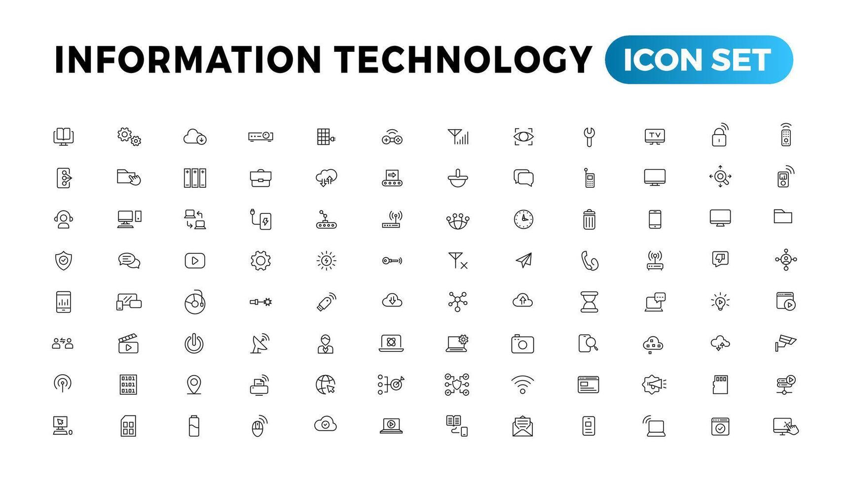 information teknologi linje ikoner samling. stor ui ikon uppsättning i en platt design. tunn översikt ikoner packa vektor