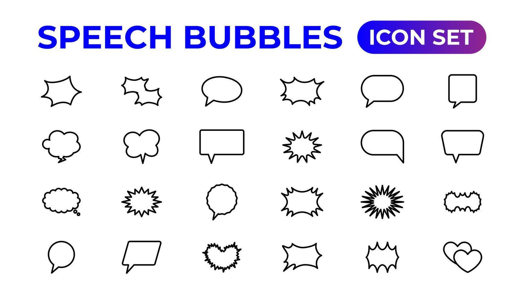 Tal bubblor ikon satt.tunn översikt ikoner packa. vektor