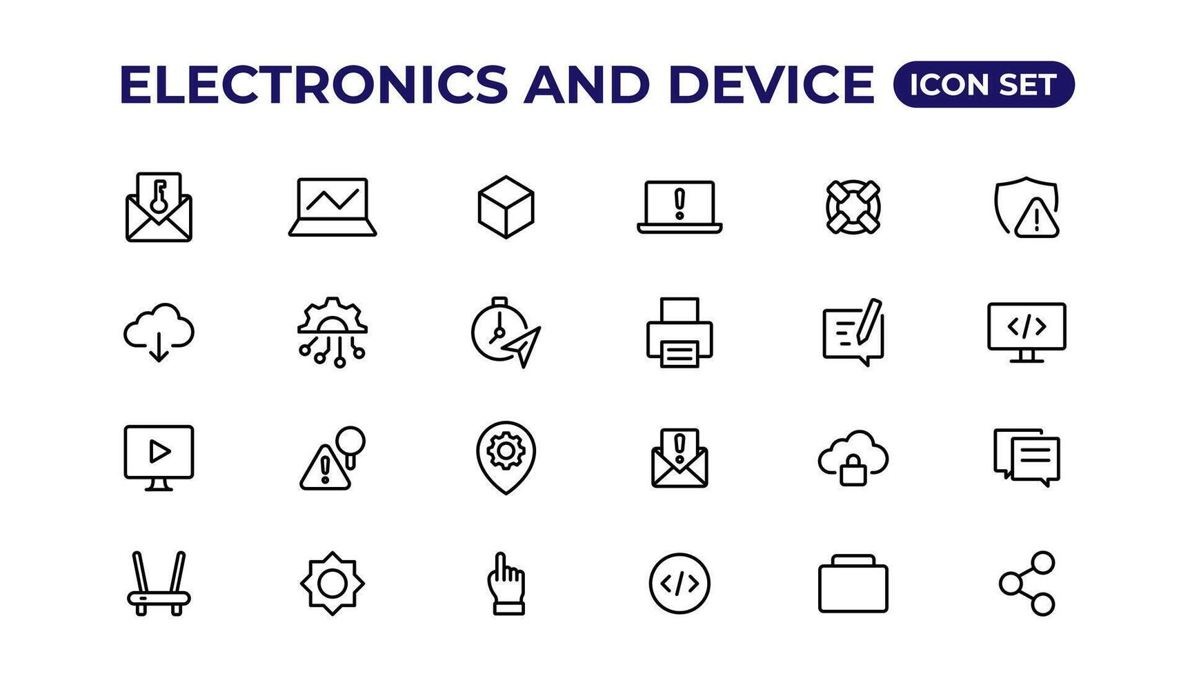 Elektronik und Gerät Linien Symbol Satz. elektronisch Geräte und Geräte, Computer, Ausrüstung und Elektronik. Computer Monitor, Smartphone, Tablette und Laptop Sumbol Sammlung. vektor