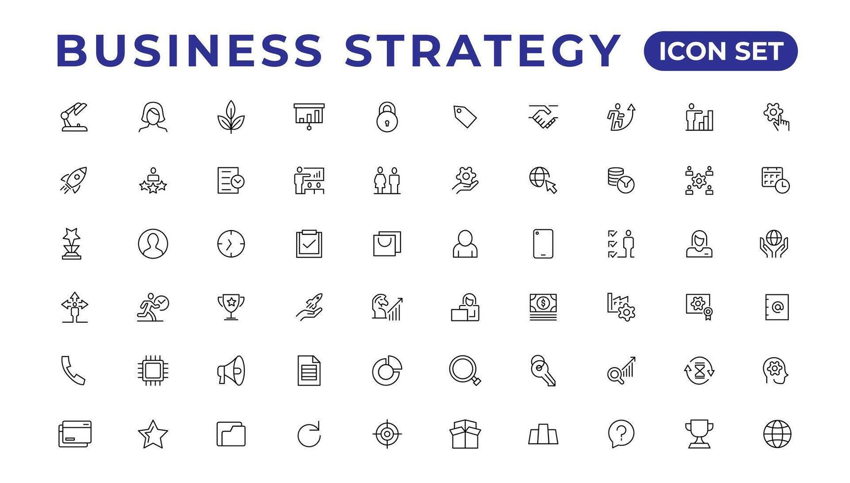 företag strategi uppsättning av webb ikoner i linje stil. företag lösningar ikoner för webb och mobil app. verkan lista, forskning, lösning, team, marknadsföring, börja, reklam, företag bearbeta vektor