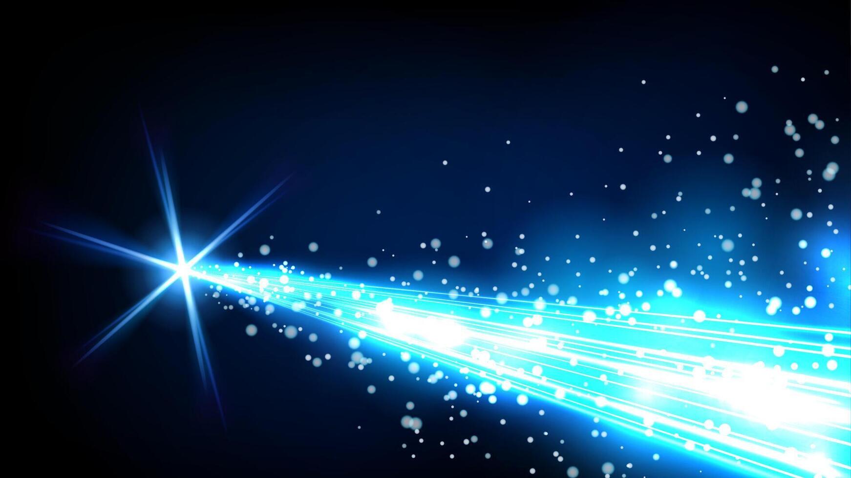 Blau Licht Wanderwege, Eis Komet ist Vorbeigehen durch mit Rauch und Partikel Pfad. Vektor Illustration