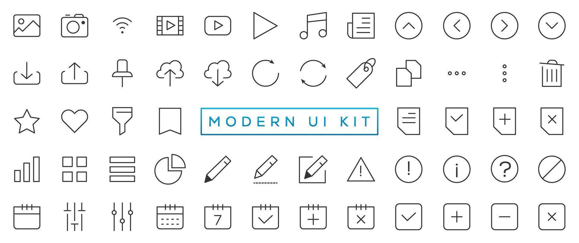 modern ui Kit - - Einkaufen und E-Commerce Symbole Satz. einstellen von Einkaufen Tasche, Kaufen Wagen, Lieferung, Zahlung, Kontakt uns, Karte Standort, Benutzer, Pfeile, online Assistent und andere ui Elemente und Symbole vektor