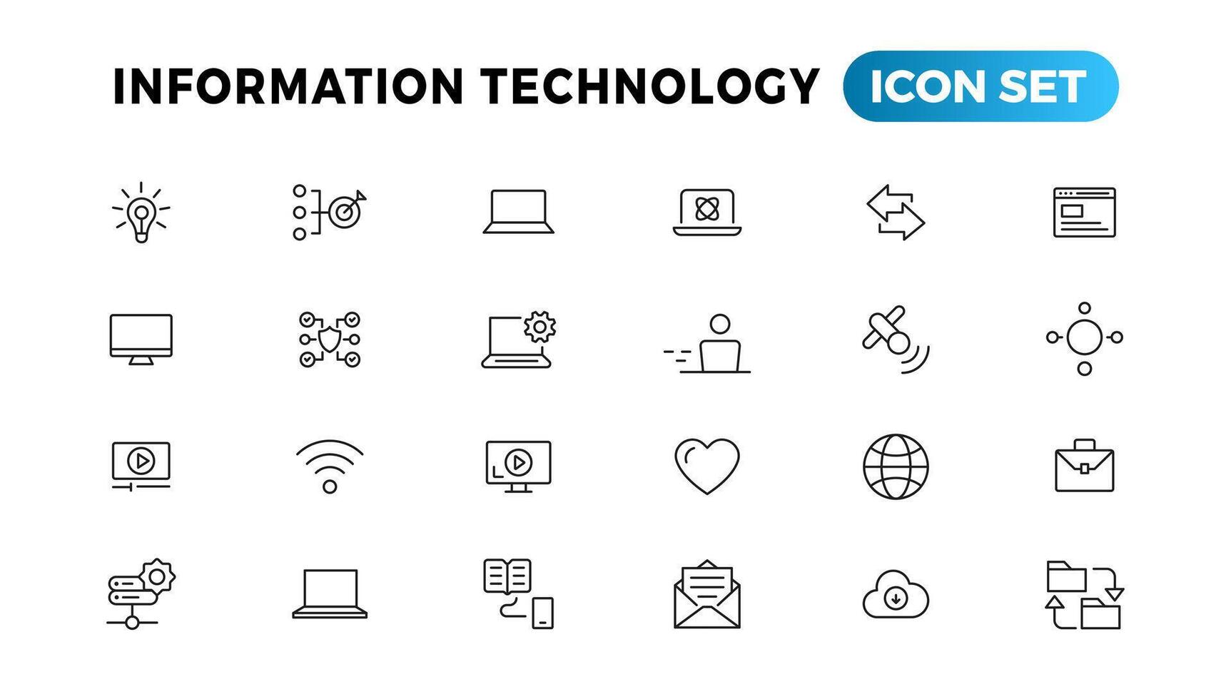 information teknologi linje ikoner samling. stor ui ikon uppsättning i en platt design. tunn översikt ikoner packa vektor