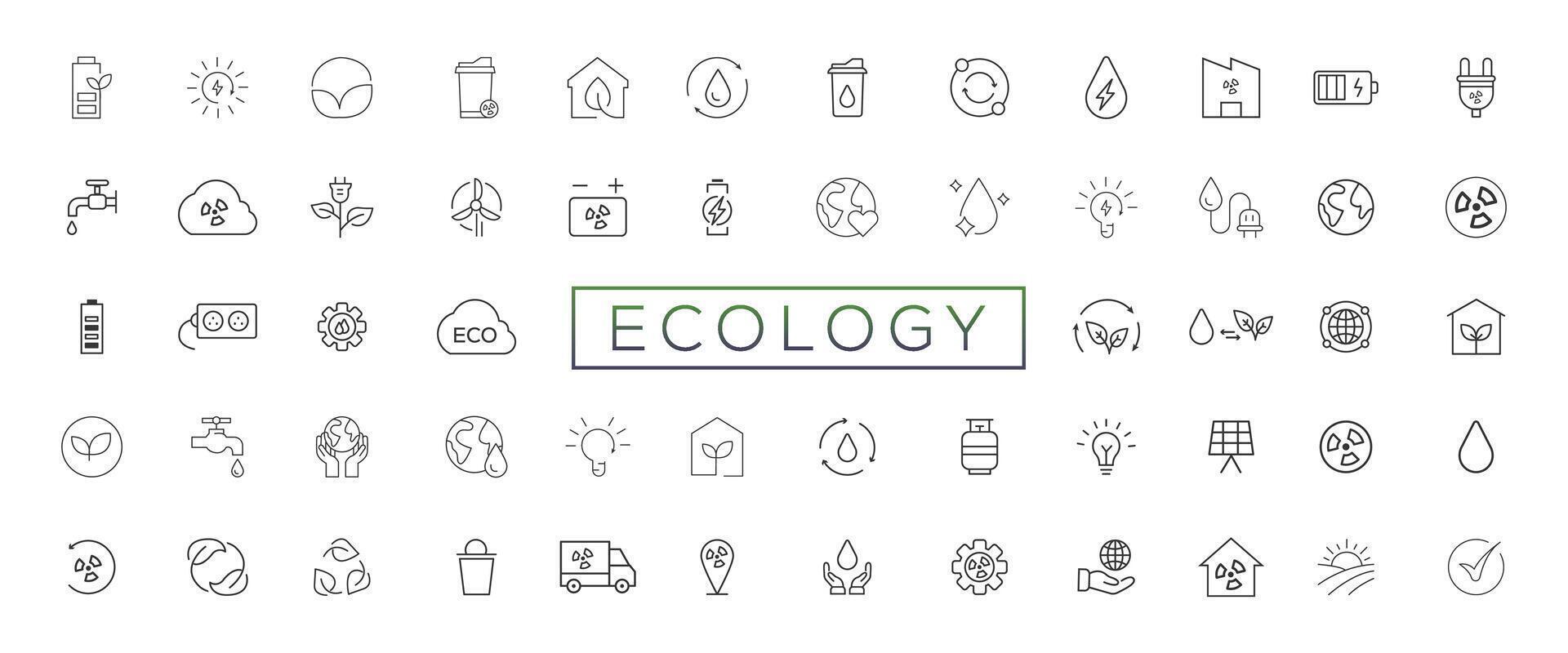 eco vänlig relaterad tunn linje ikon uppsättning i minimal stil. linjär ekologi ikoner. miljö- hållbarhet enkel symbol vektor