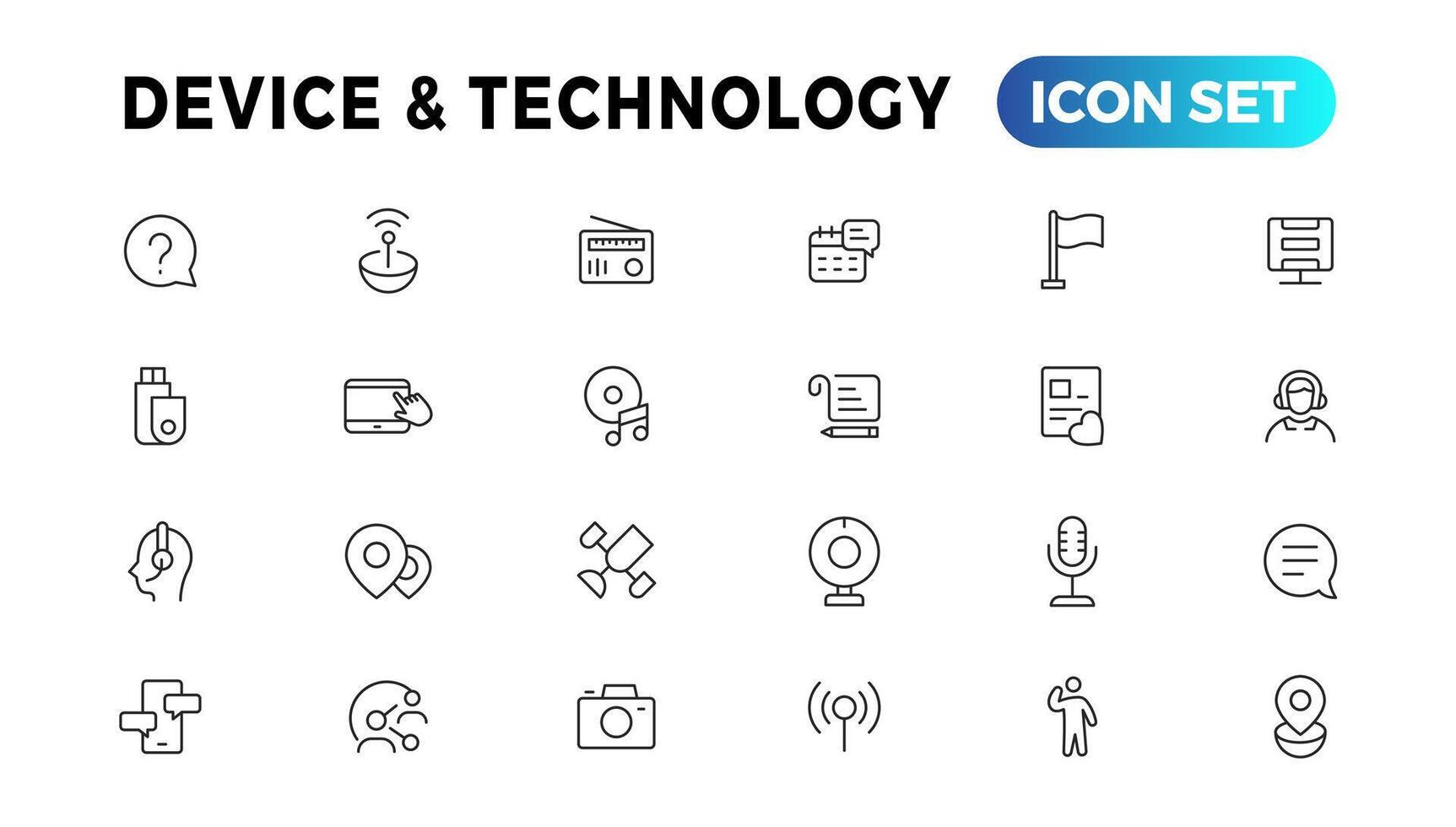 Gerät und Information Technologie Linie Symbole Sammlung. groß ui Symbol einstellen im ein eben Design. dünn Gliederung Symbole Pack vektor