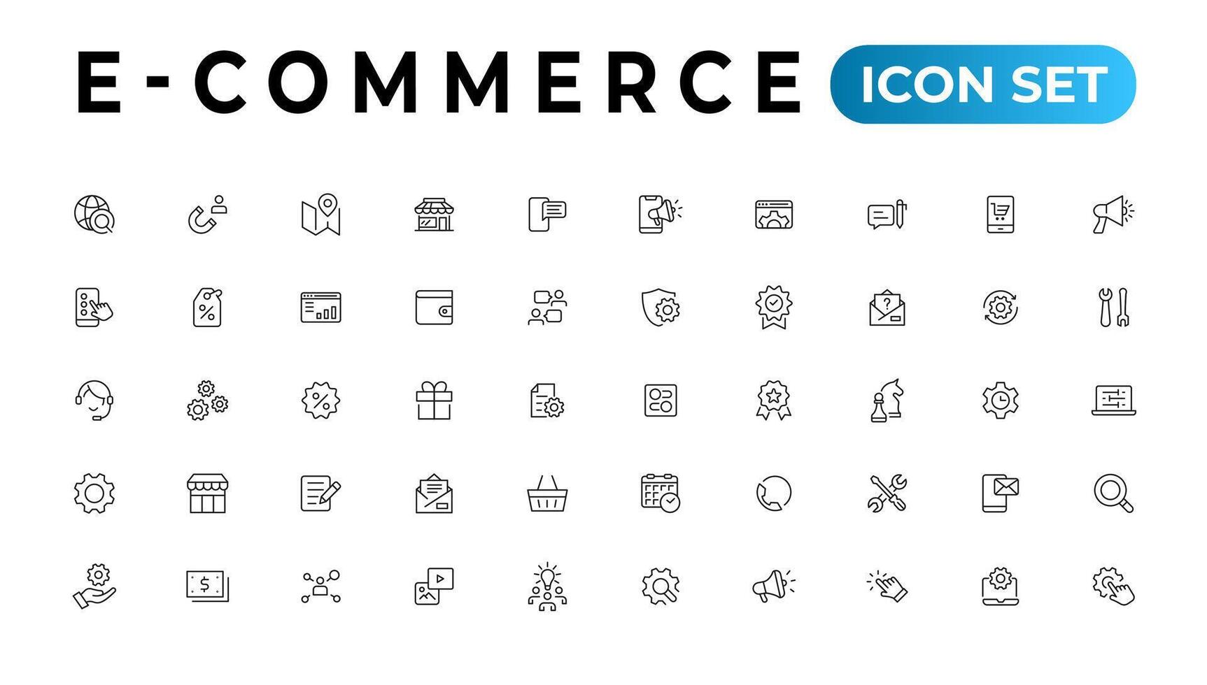 e-handel ikon uppsättning. uppkopplad handla och leverans element. e-business symbol. ikoner vektor samling.