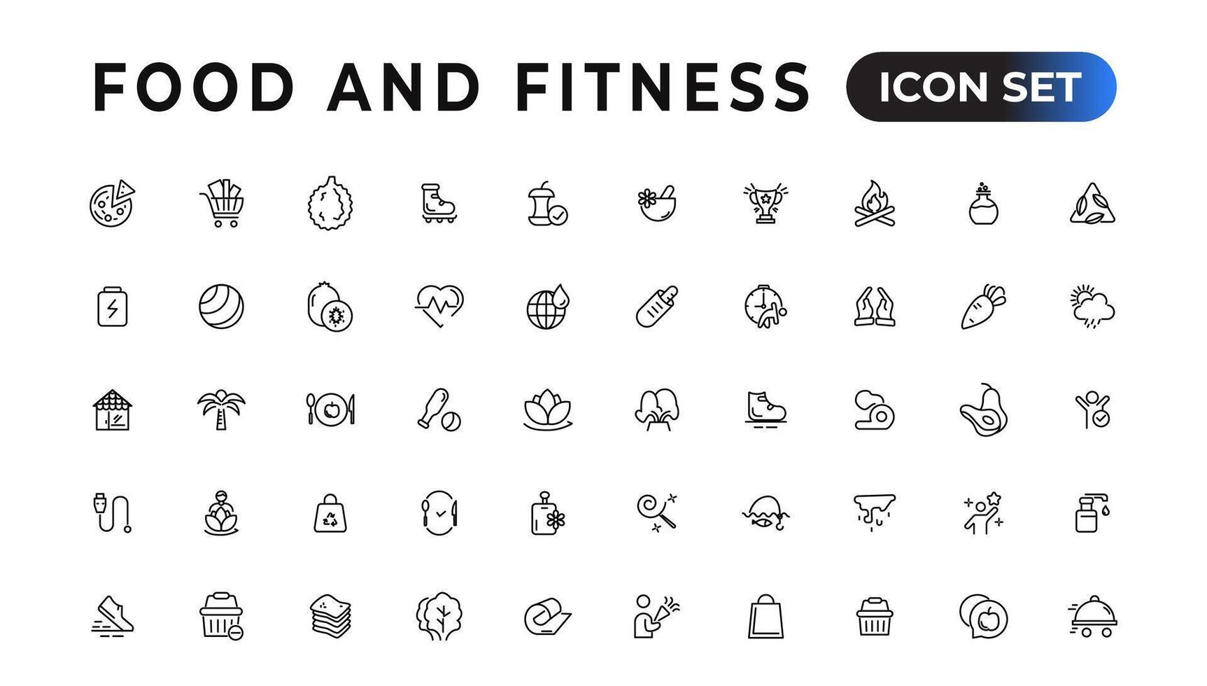 Essen und Fitness linear Symbole Sammlung.set von dünn Linie Netz Symbol Satz, einfach Gliederung Symbole Sammlung, Pixel perfekt Symbole, einfach Vektor Illustration.