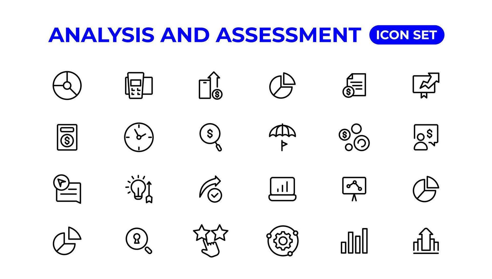 Analyse und Bewertung Linie Symbole Sammlung.dünn Gliederung Symbole Pack. vektor