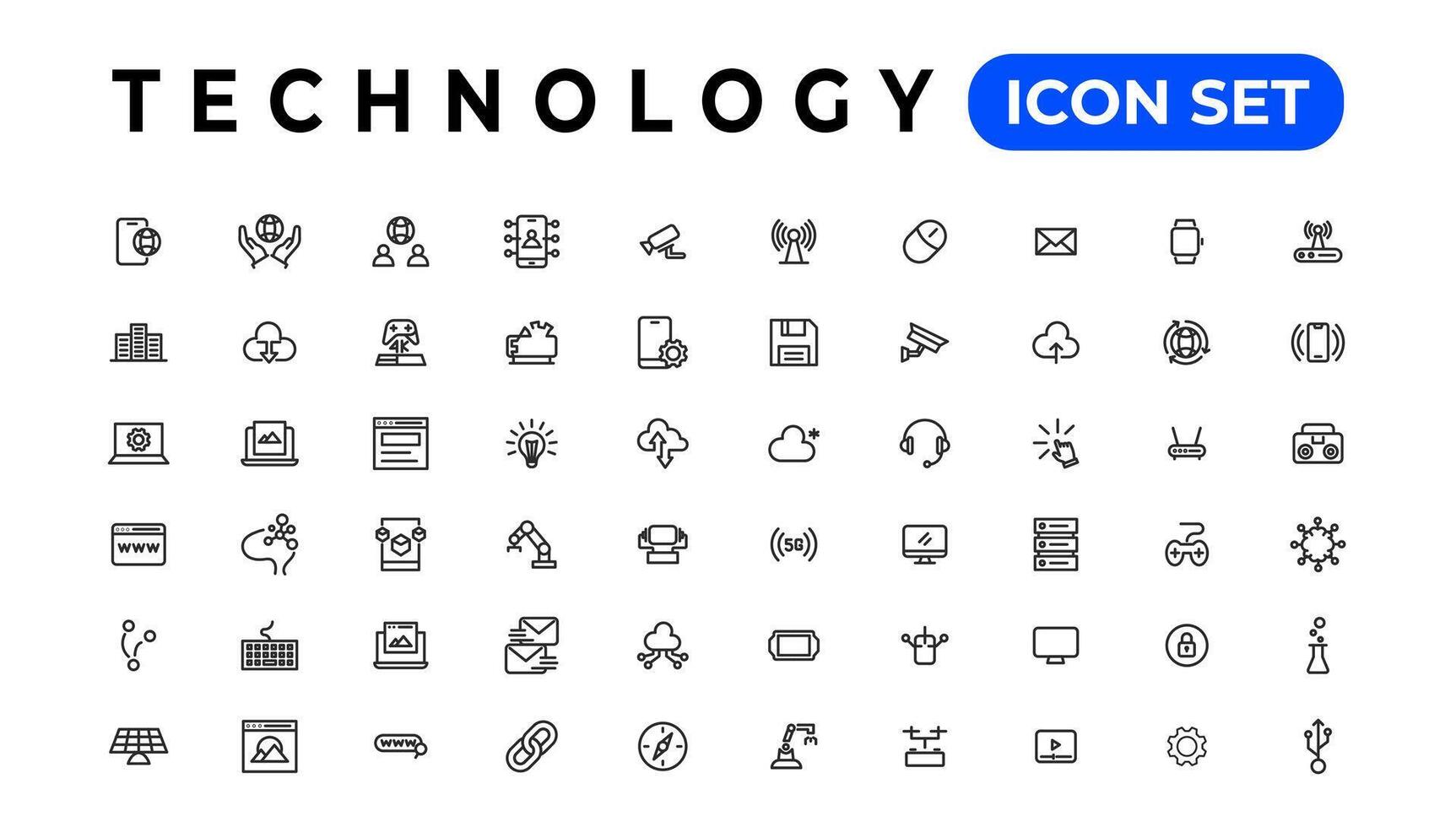 enhet och information teknologi linje ikoner samling. stor ui ikon uppsättning i en platt design. tunn översikt ikoner packa vektor