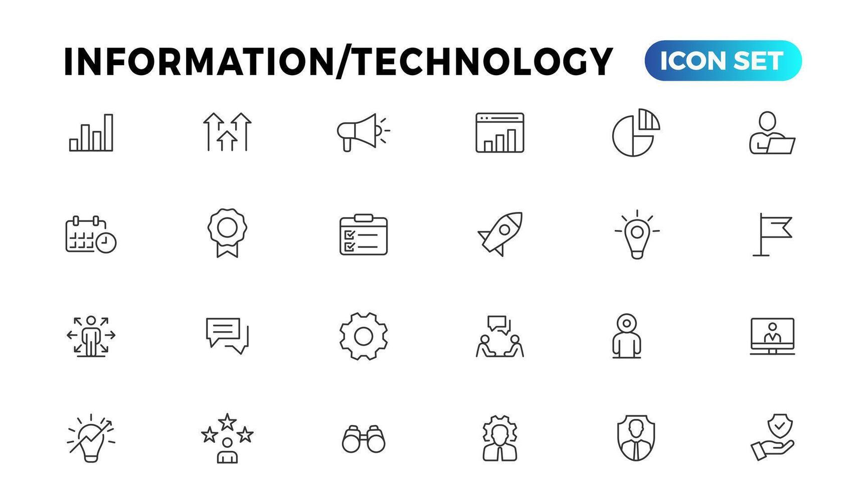 enhet och information teknologi linje ikoner samling. stor ui ikon uppsättning i en platt design. tunn översikt ikoner packa vektor