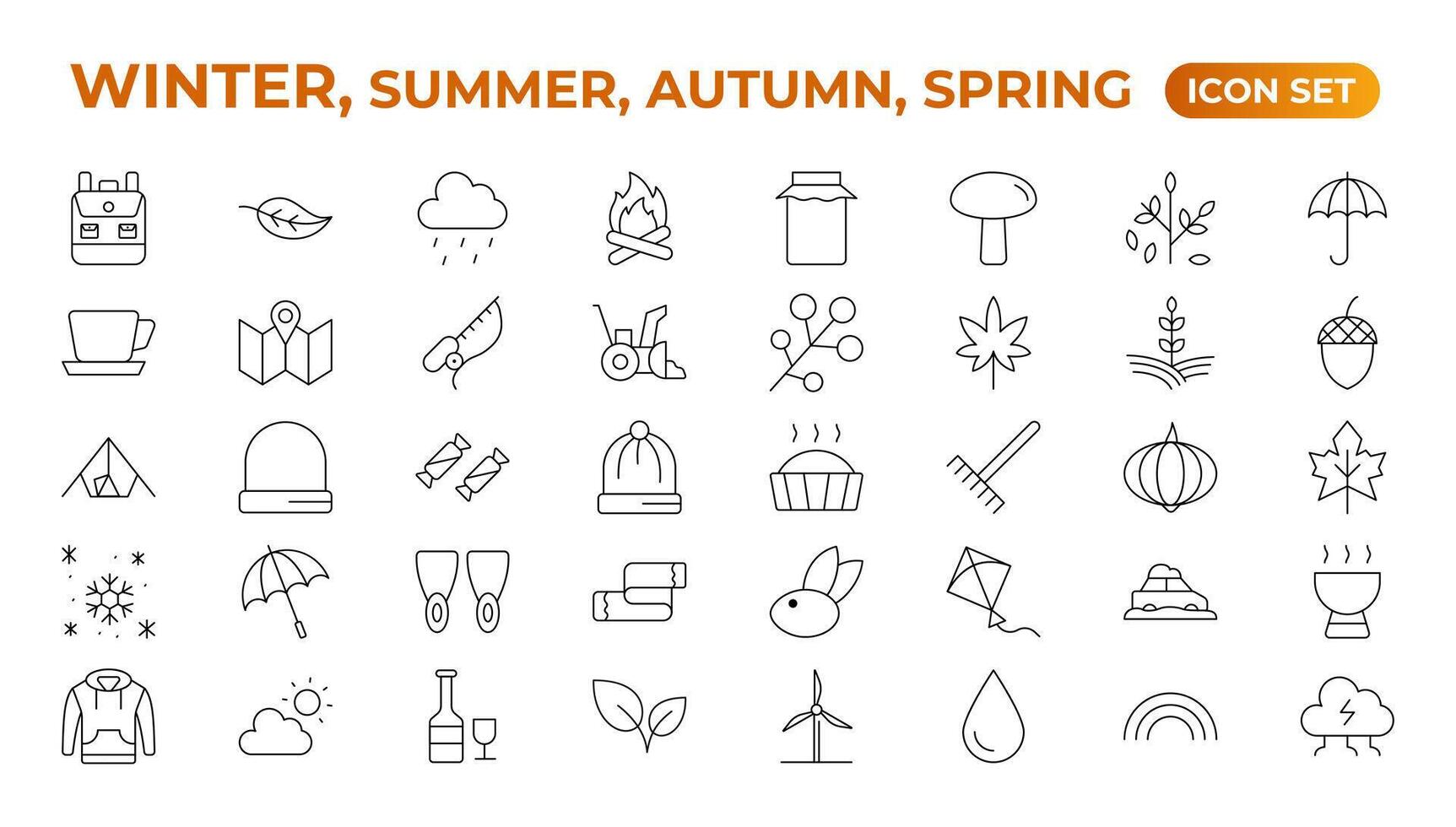 Frühling, Sommer, Herbst, und Winter Symbol Satz. Wetter Symbole. Wetter Prognose Symbol Satz. Wolken Logo. Wetter, Wolken, sonnig Tag, Mond, Schneeflocken, Wind, Sonne Tag. Gliederung Symbol Sammlung. vektor