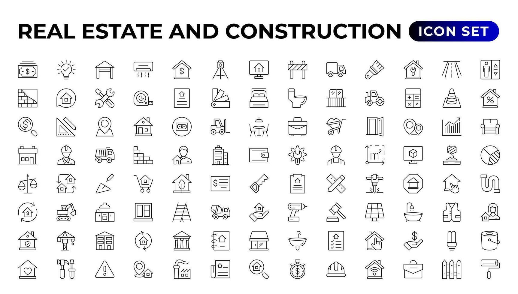 echt Nachlass und Konstruktion Symbol Satz. inbegriffen das Symbole wie Immobilien, Eigentum, Zuhause Darlehen und mehr. Gliederung Symbole Sammlung. vektor