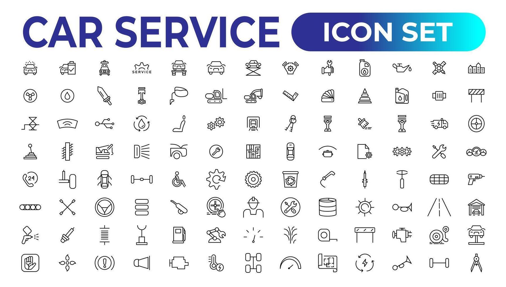 bil service ikon uppsättning med redigerbar stroke och vit bakgrund. bil service, bil reparera ikon uppsättning. bil service och garage. vektor