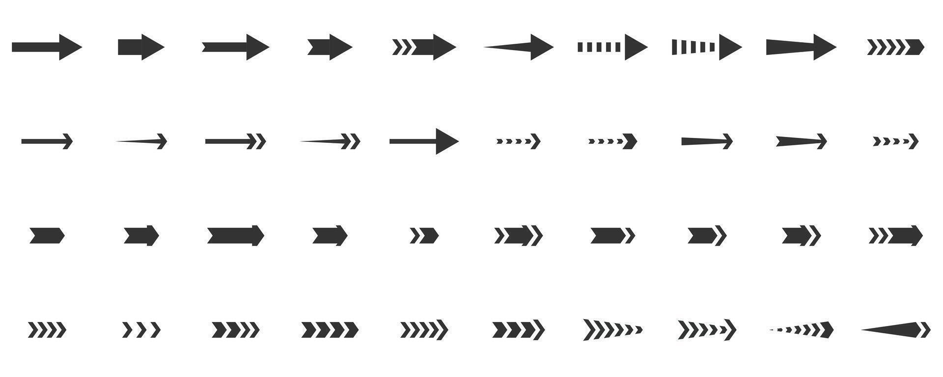 Pfeile Symbole Satz. schwarz Pfeile Sammlung. Vektor Illustration isoliert auf Weiß Hintergrund.