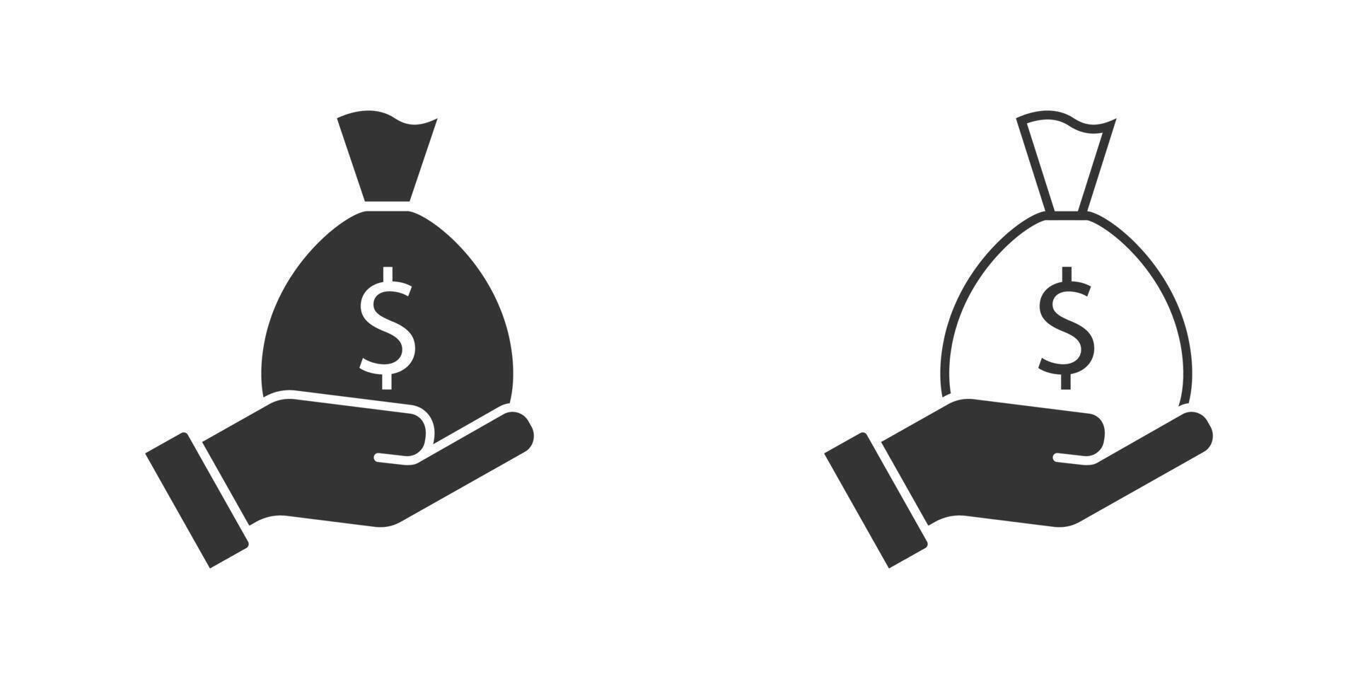 Hand und ein Tasche von Dollar. Darlehen Symbol. Vektor Illustration.