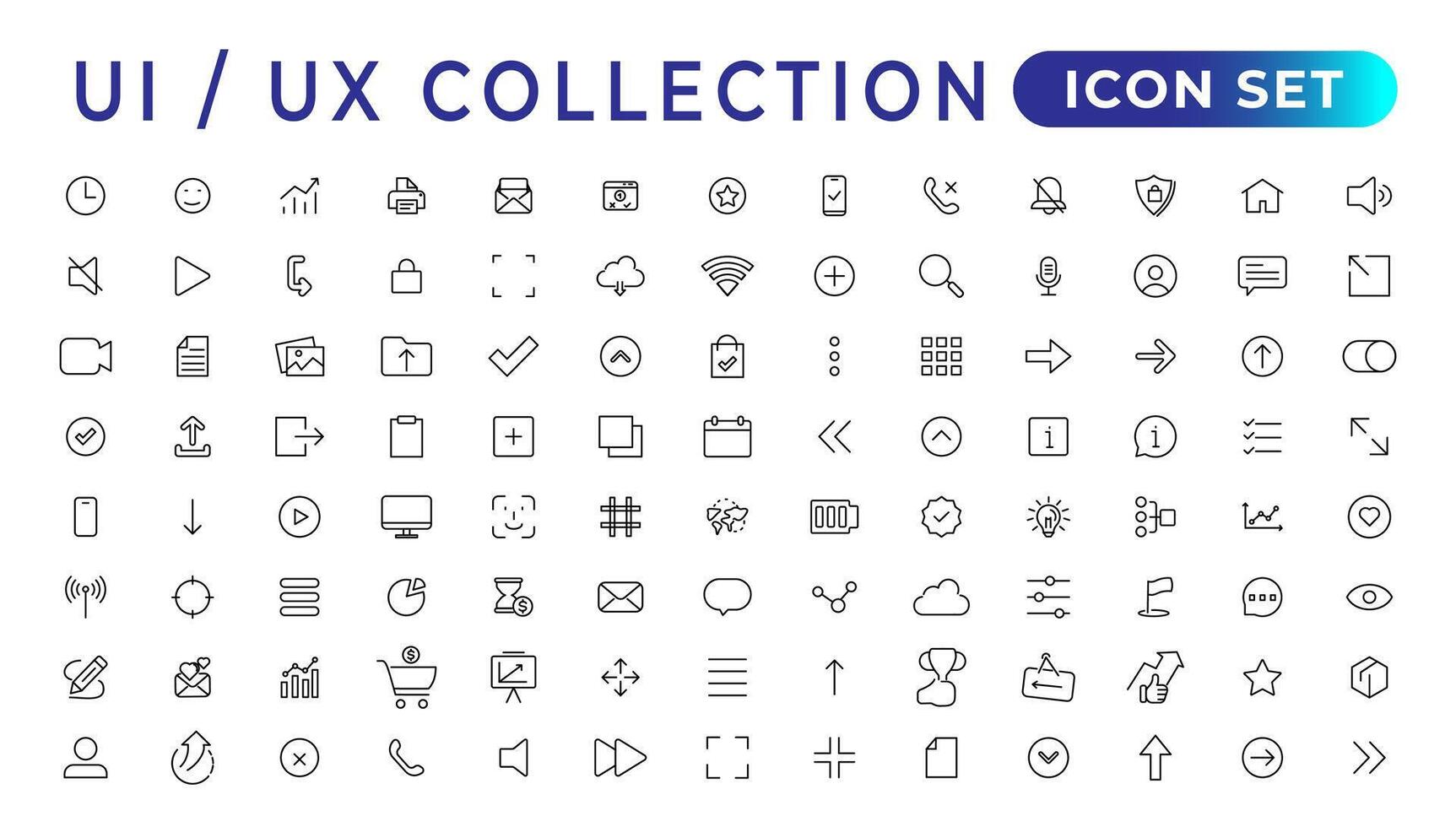 mega uppsättning av ui ux ikon uppsättning, användare gränssnitt iconset samling.set av tunn linje webb ikon uppsättning, enkel översikt ikoner samling, pixel perfekt ikoner, enkel vektor illustration.