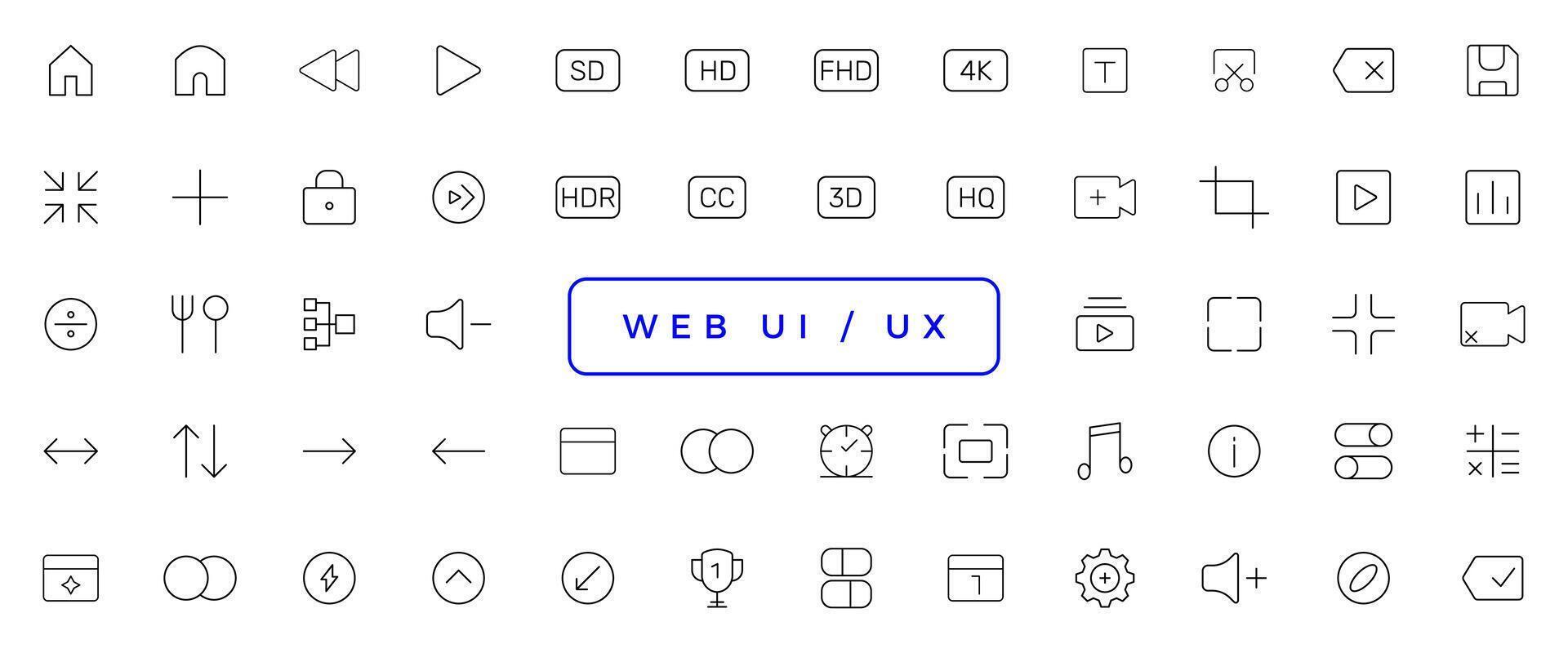 uppsättning av översikt ui och ux ikoner. minimalistisk tunn linjär webb ikon uppsättning vektor