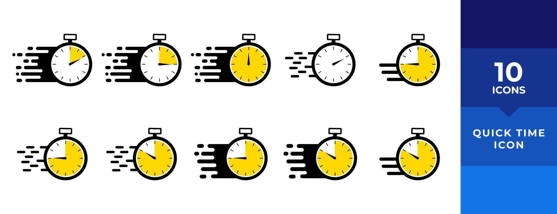 Timer-Symbole gesetzt. Quick-Time- oder Deadline-Symbol. express-service-symbol. Countdown-Timer und Stoppuhr-Symbole isoliert auf weiß. Vektor-Illustration. vektor