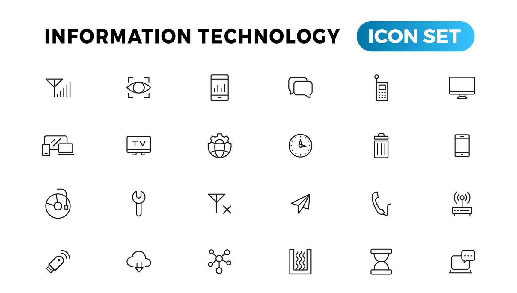 Information Technologie Linie Symbole Sammlung. groß ui Symbol einstellen im ein eben Design. dünn Gliederung Symbole Pack vektor