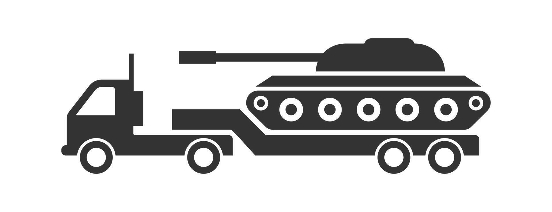 tank på en lastbil ikon. militär tank transport ikon. vektor illustration.