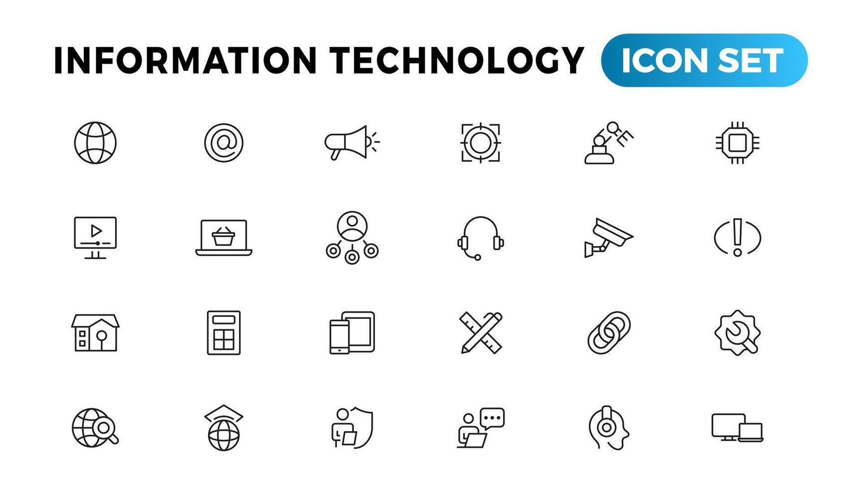 Information Technologie Linie Symbole Sammlung. groß ui Symbol einstellen im ein eben Design. dünn Gliederung Symbole Pack vektor