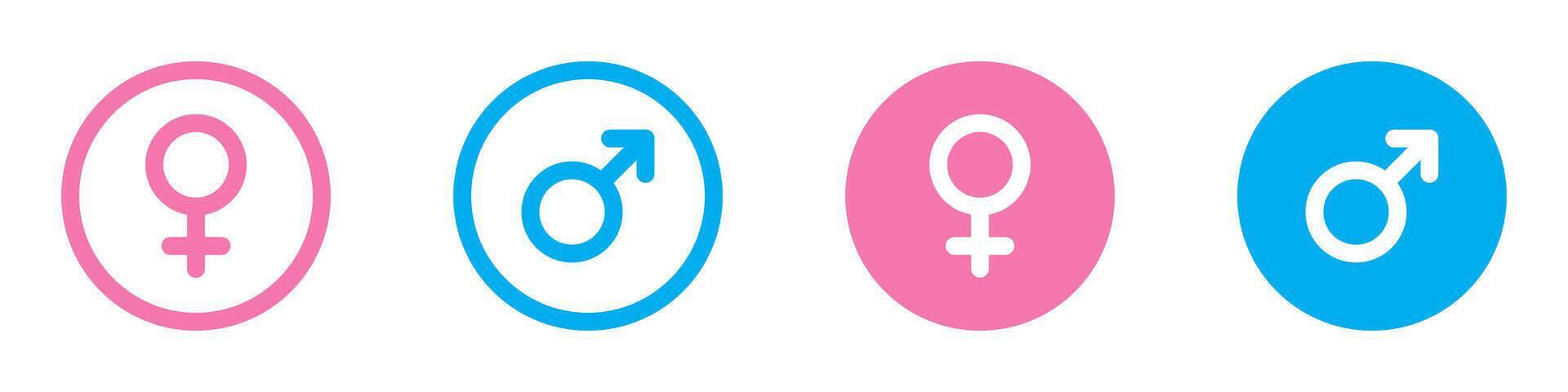 kön ikoner. manlig och kvinna symboler. rosa och blå färger. vektor illustration.