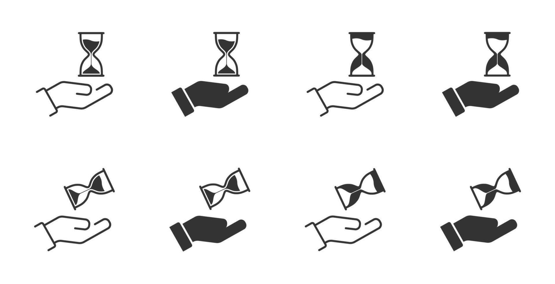 Hand hält ein Sanduhr. Stunde Glas Symbol auf ein Hand. Vektor Illustration.