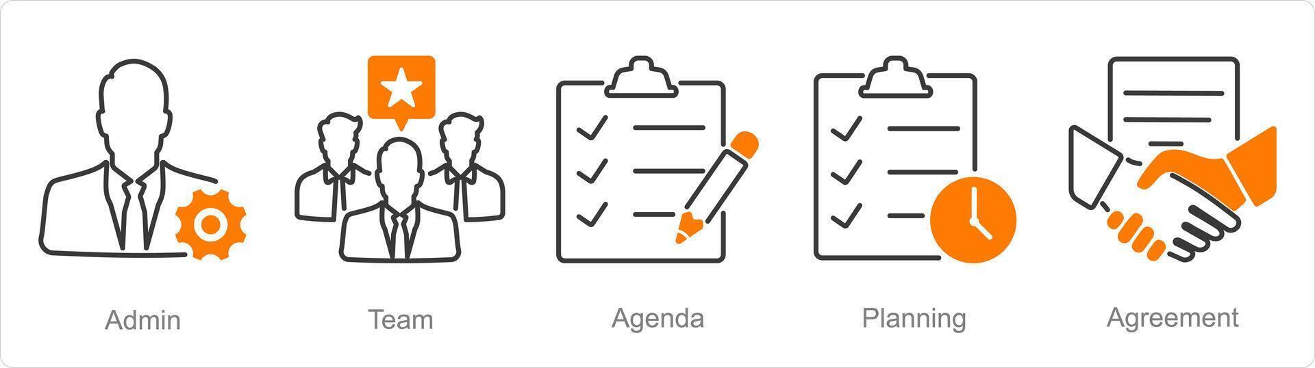 en uppsättning av 5 möte ikoner som administration, team, dagordning vektor