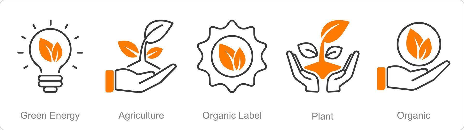 en uppsättning av 5 organisk jordbruk ikoner som grön energi, lantbruk, organisk märka vektor