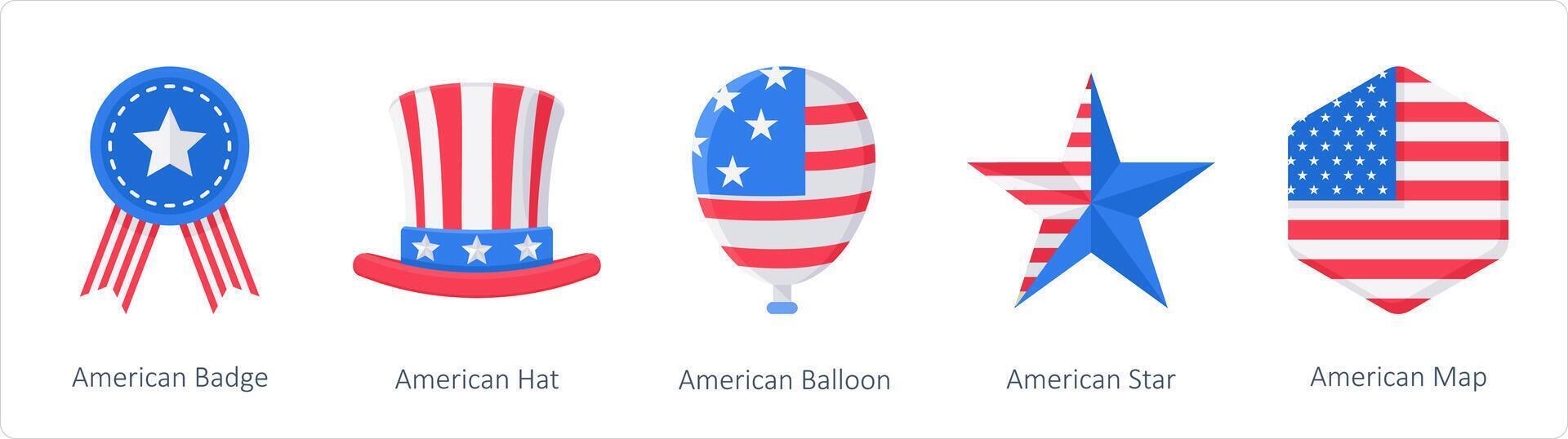 en uppsättning av 5 Amerika oberoende dag ikoner som amerikan bricka, amerikan hatt, amerikan ballong vektor