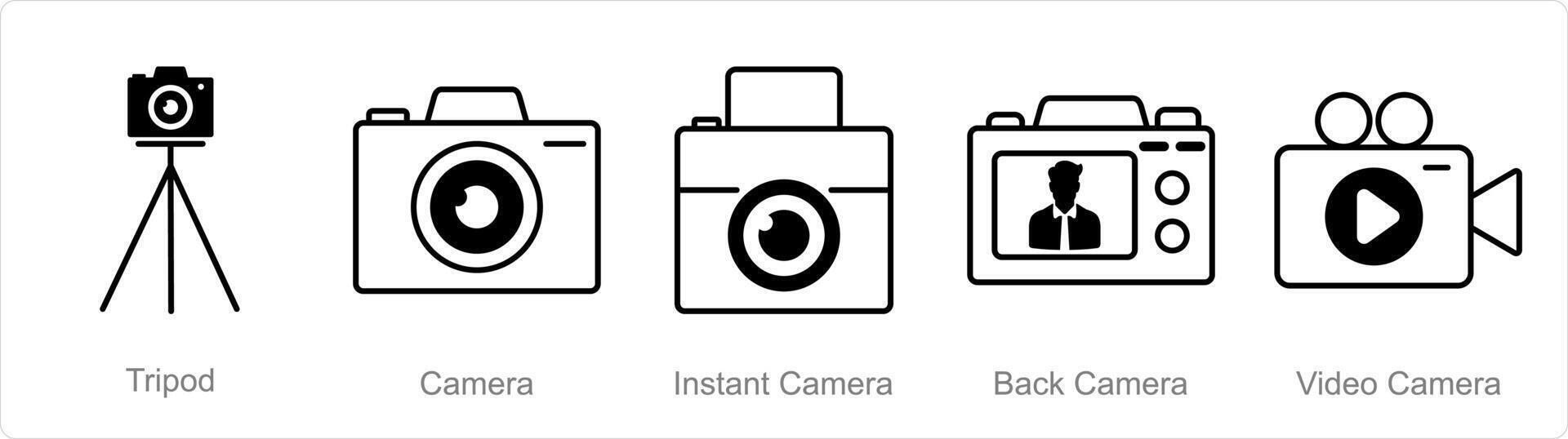 ein einstellen von 5 Fotografie Symbole wie Stativ, Kamera, sofortig Kamera vektor