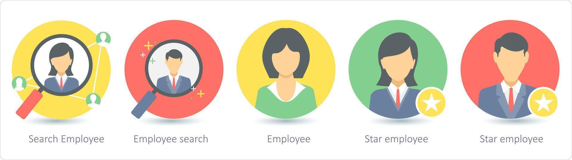 en uppsättning av 5 företag ikoner som Sök anställd, anställd serach, anställd vektor
