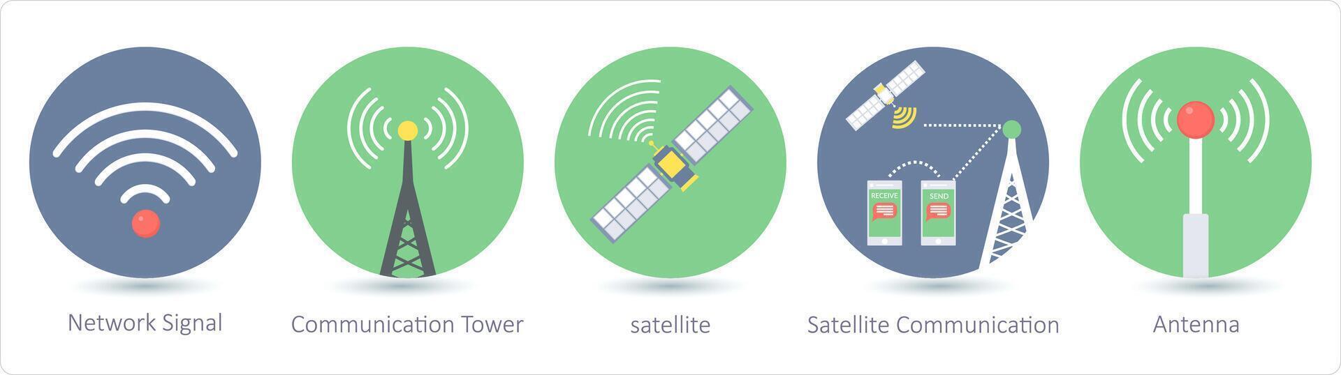 ein einstellen von 5 Kommunikation Symbole wie Netzwerk Signal, Kommunikation Turm vektor