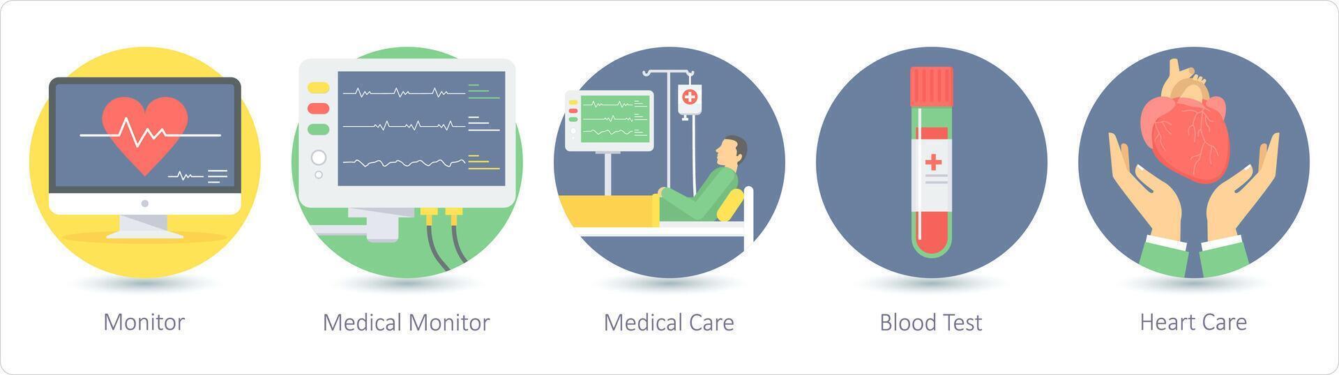 en uppsättning av 5 medicinsk ikoner som övervaka, medicinsk övervaka, medicinsk vård vektor