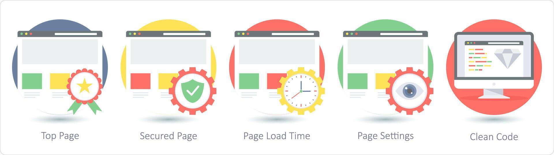 en uppsättning av 5 webb layout ikoner som topp sida, säkrad sida, sida ladda tid vektor
