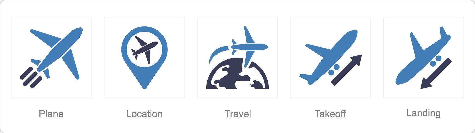 ein einstellen von 5 Flughafen Symbole wie Ebene, Standort, Reise vektor