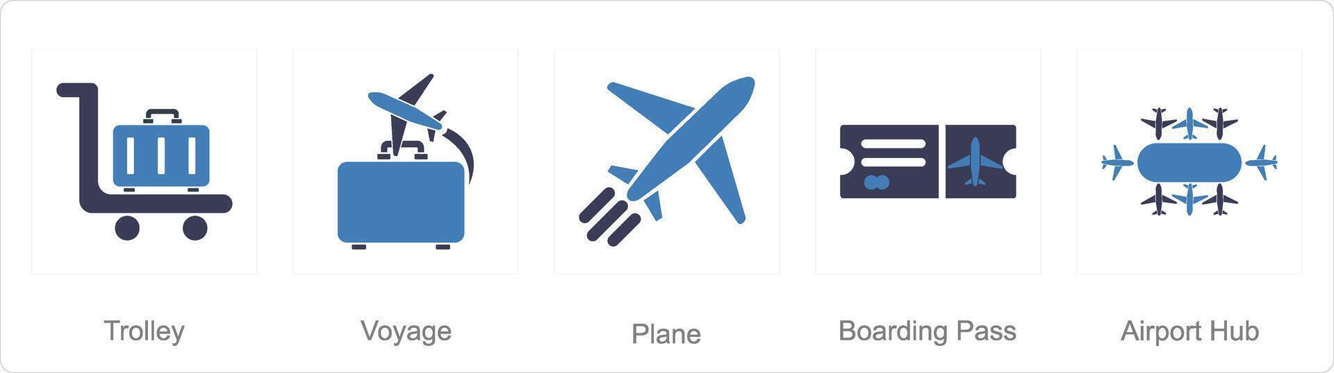 en uppsättning av 5 flygplats ikoner som vagn, resa, plan vektor