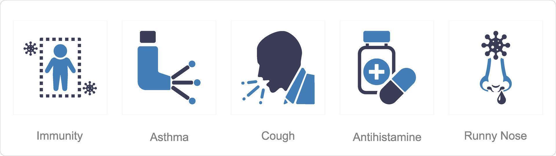 en uppsättning av 5 allergi ikoner som immunitet, astma, hosta vektor
