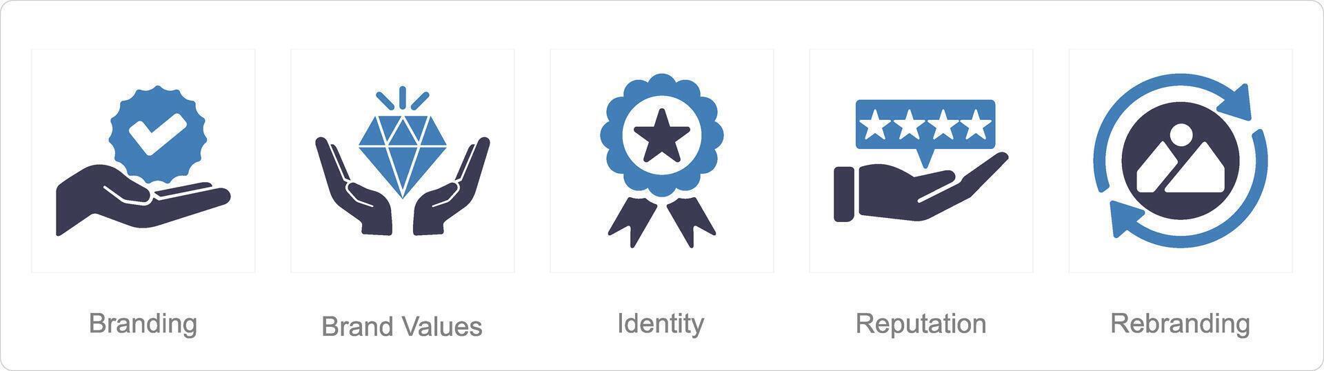 en uppsättning av 5 branding ikoner som varumärke, varumärke värden, identitet vektor
