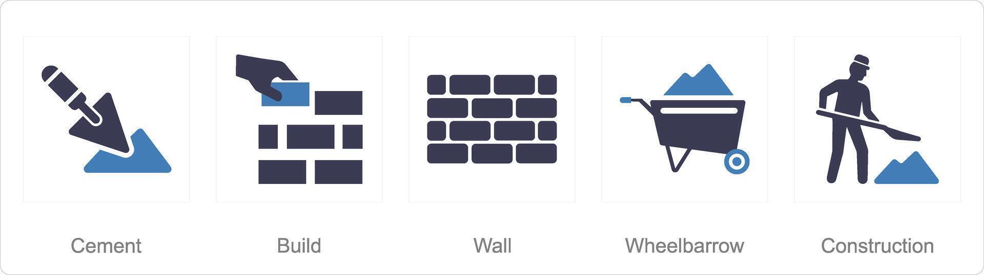 en uppsättning av 5 bygga ikoner som cement, bygga, vägg vektor