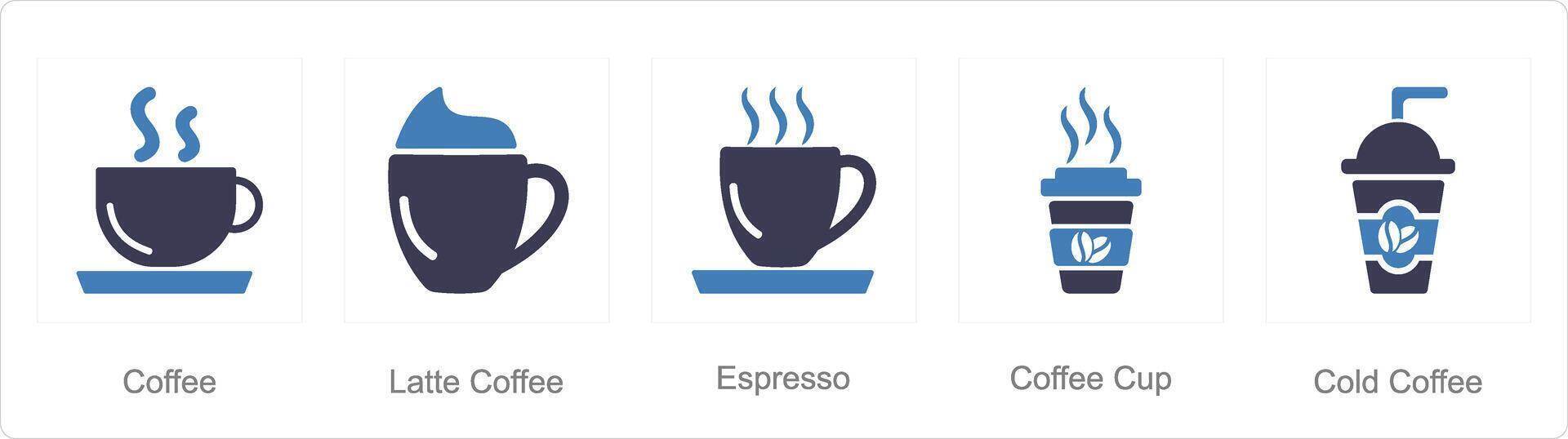 ein einstellen von 5 Kaffee Symbole wie Kaffee, Latté Kaffee, Espresso vektor