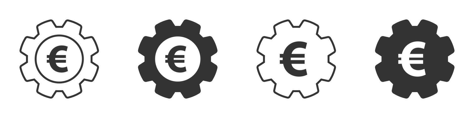 Ausrüstung Symbol mit Euro Zeichen innen. Zahnrad mit Geld Symbol. Vektor Illustration.