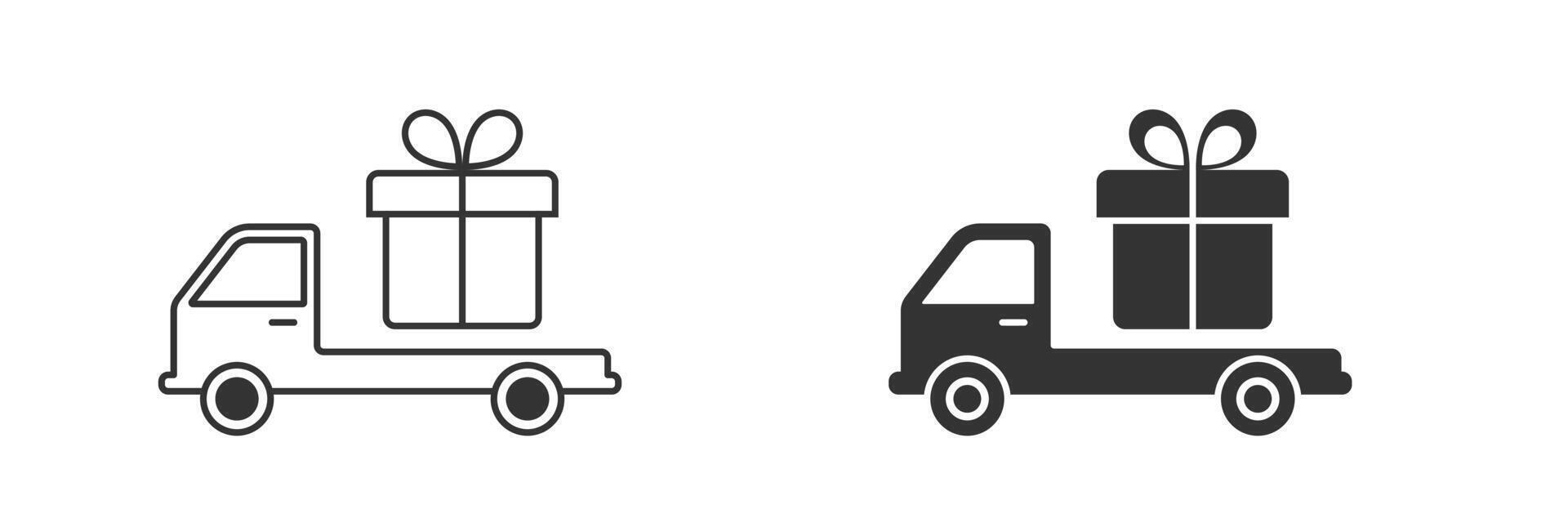 LKW mit Geschenk Box Symbol. Vektor Illustration.