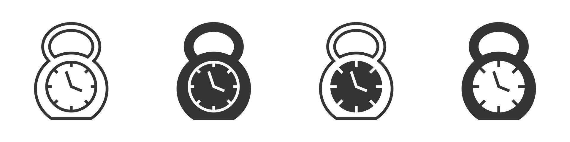 Kettlebell Symbol mit ein Uhr innen. Vektor Illustration.