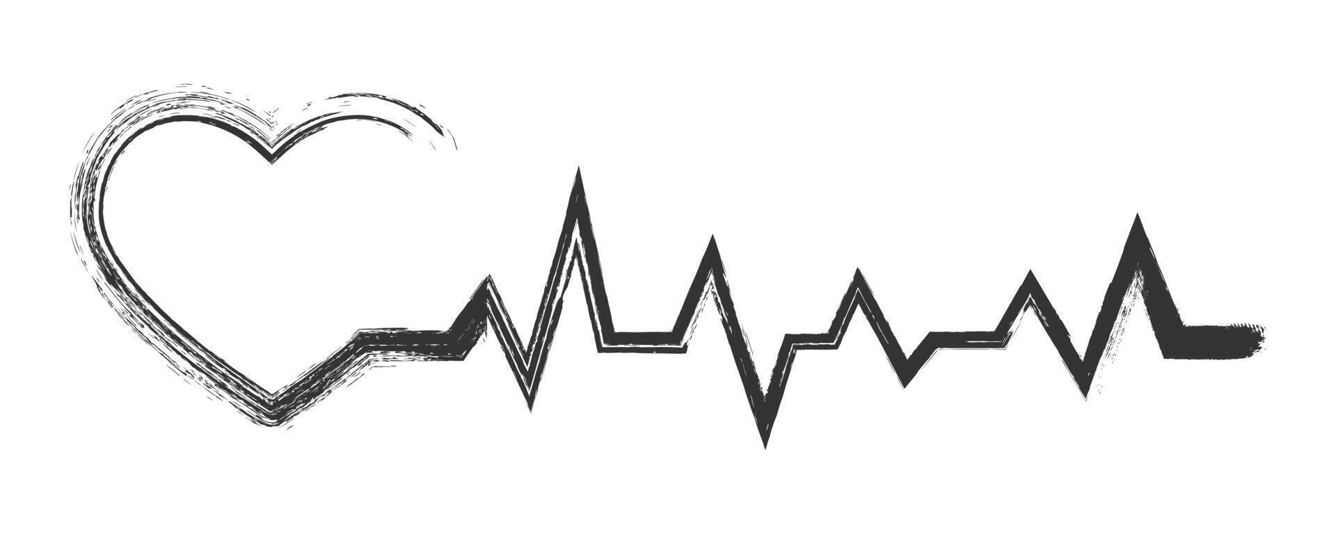 Herz Impuls im Grunge Stil. Herzschlag Symbol. Kardiogramm Symbol. Vektor Illustration.