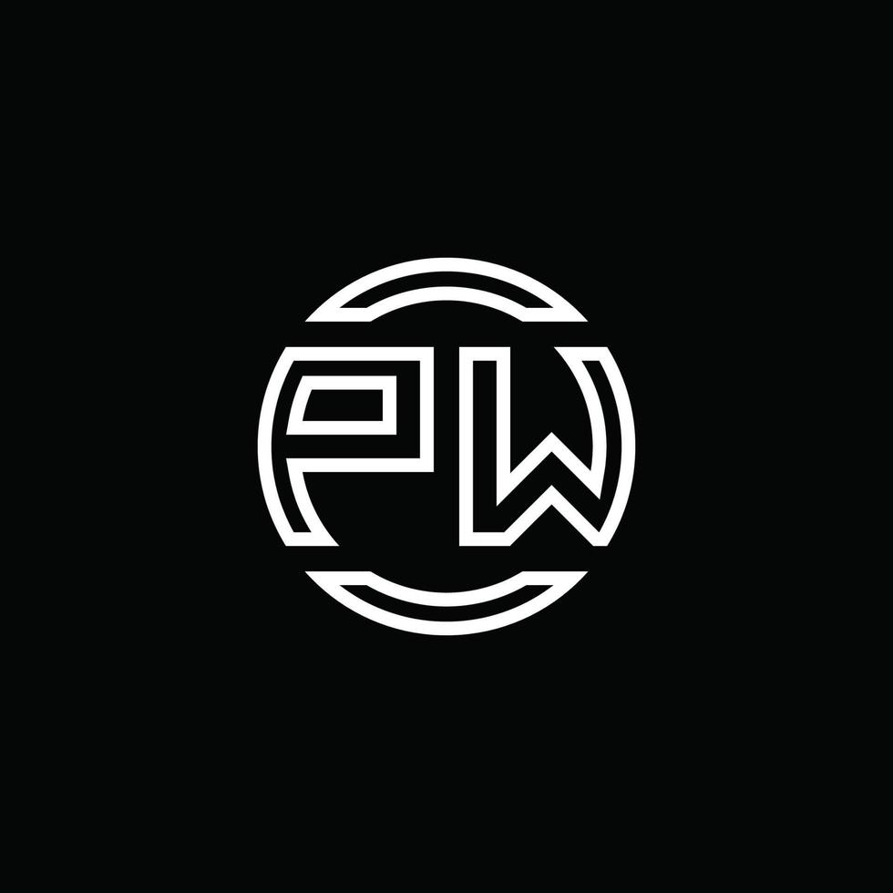 pw-Logo-Monogramm mit negativem Raumkreis abgerundete Designvorlage vektor