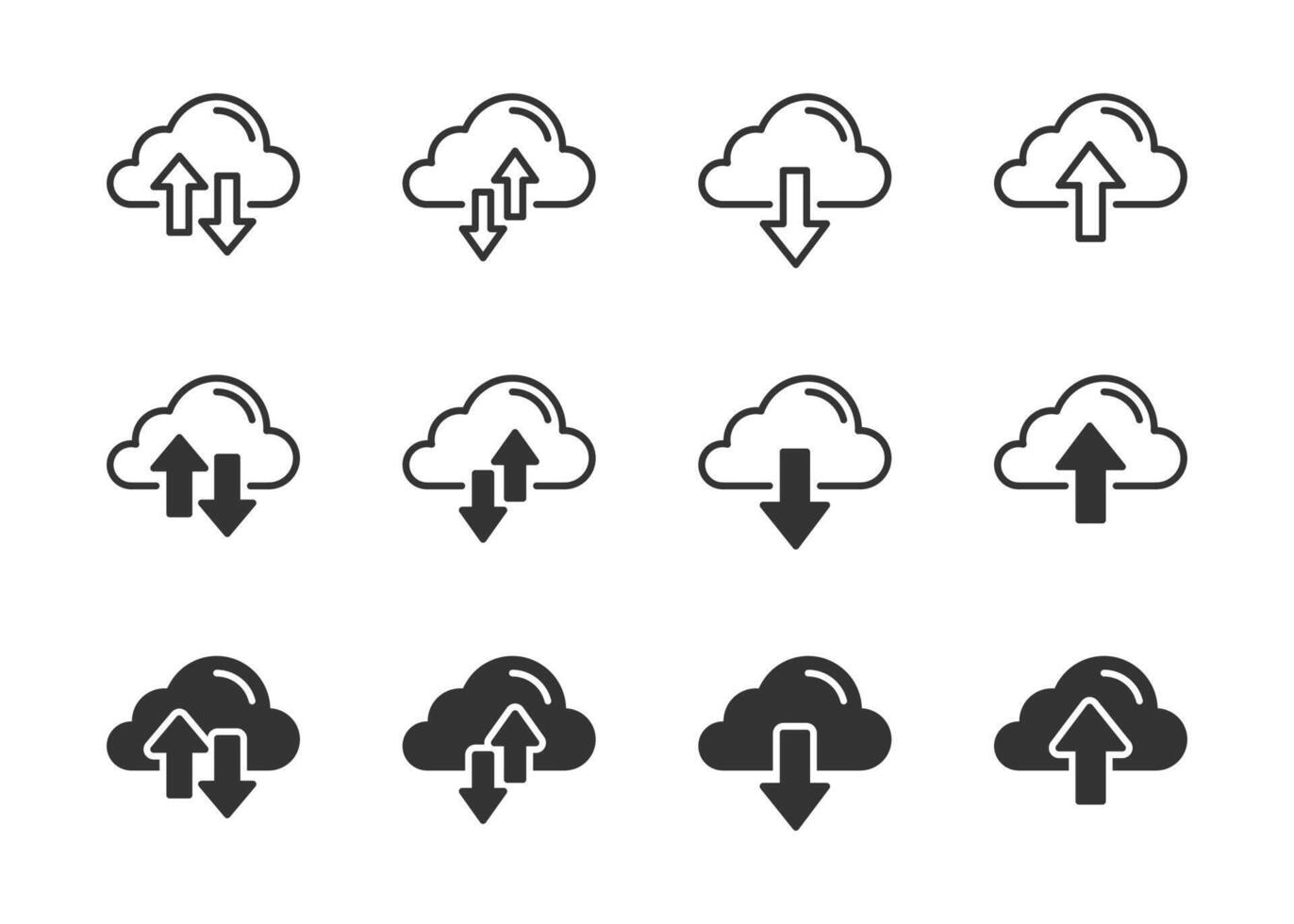 Wolke Hochladen wird heruntergeladen Symbole Satz. Wolke Bedienung Symbol. Vektor Illustration.