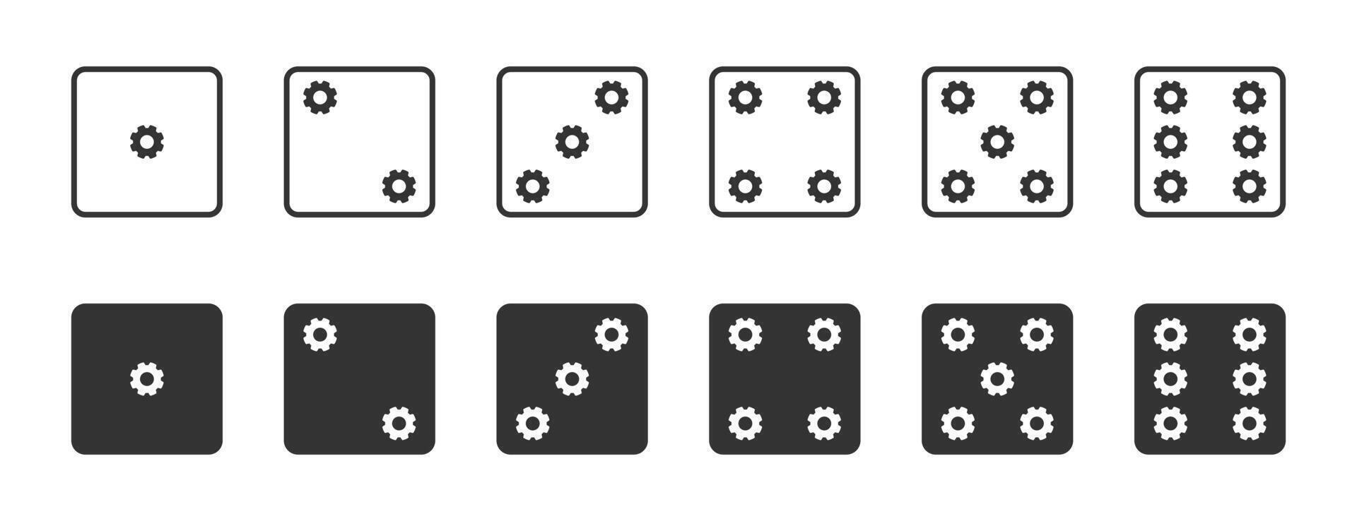 uppsättning av spel tärningar med redskap ikon. vektor illustration.