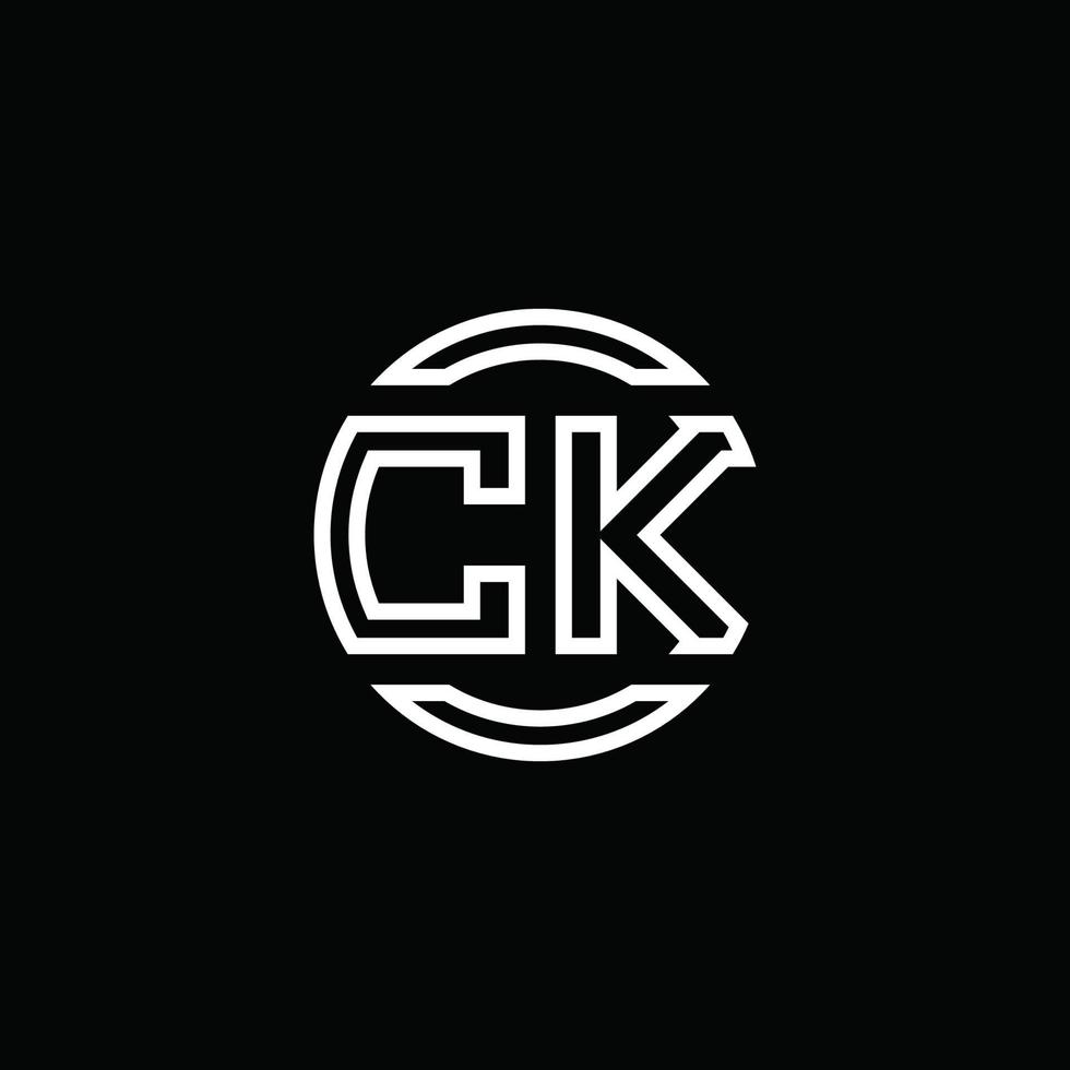 ck-Logo-Monogramm mit negativem Raumkreis abgerundete Designvorlage vektor