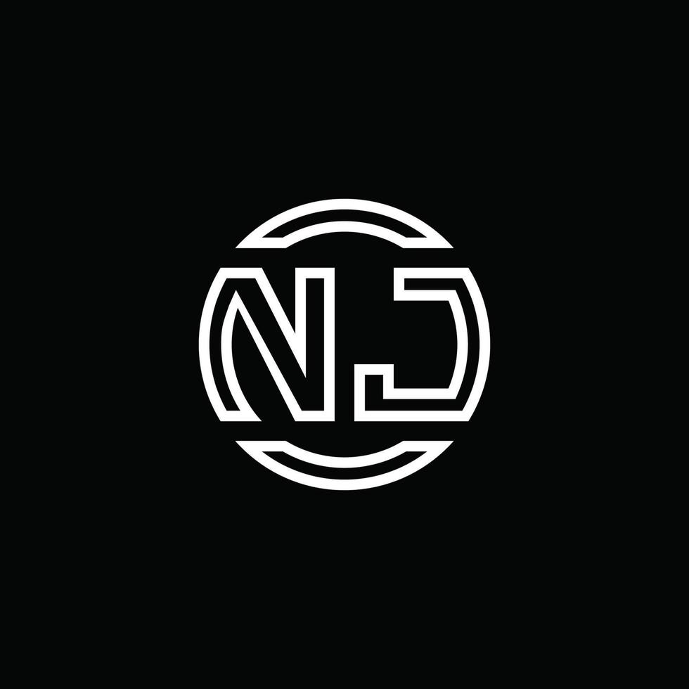 nj Logo-Monogramm mit negativem Raumkreis abgerundete Designvorlage vektor